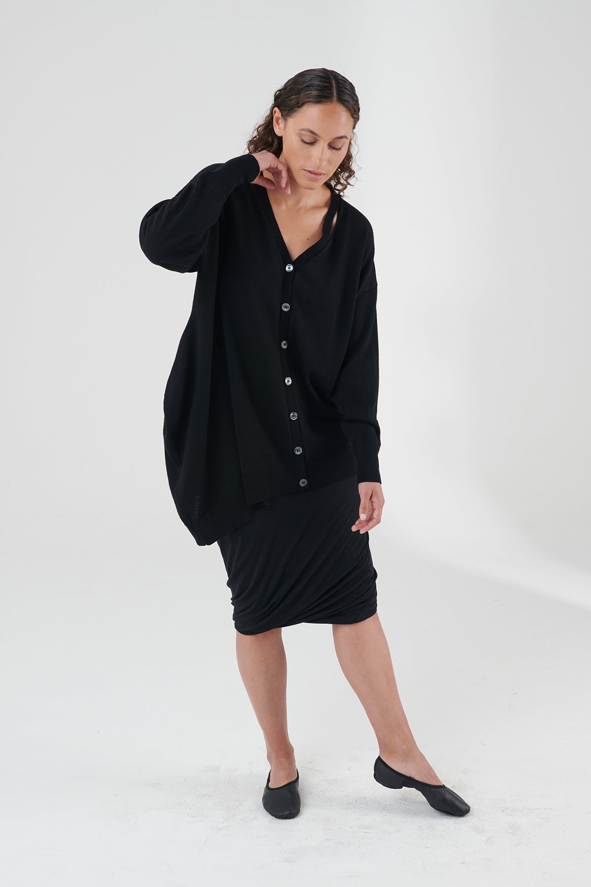 Curva Superfine Italian Merino Cardigan, Black ARRA Curva Superfine Italian Merino Cardigan, Black ARRA