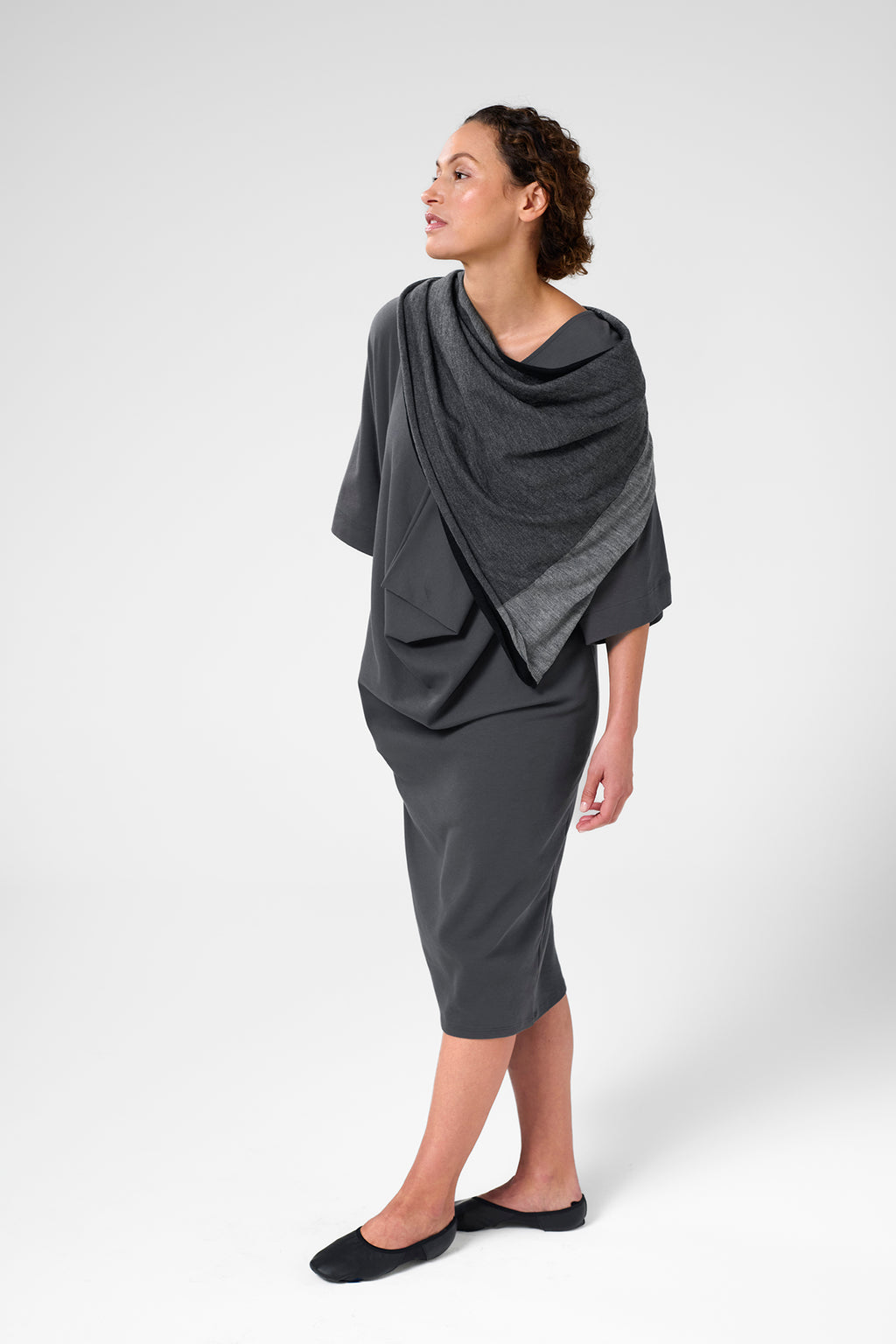 Quadra Square Extrafine Italian Merino Scarf, Black/Charcoal/Light Grey