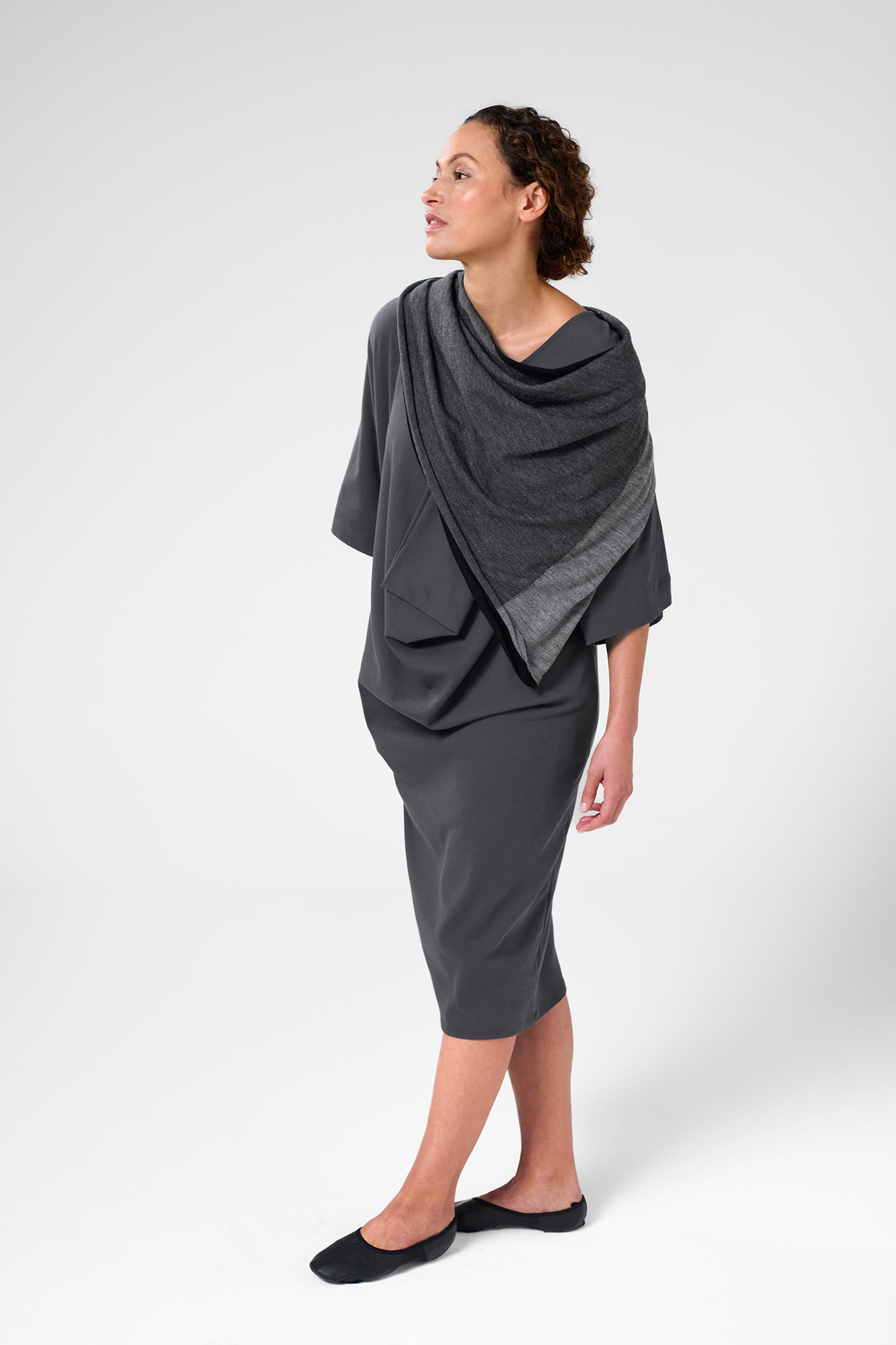 Quadra Square Extrafine Italian Merino Scarf, Black/Charcoal/Light Grey