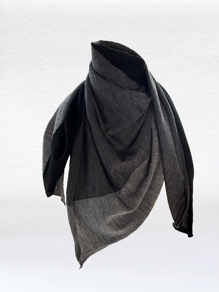 Quadra Square Extrafine Merino Scarf, Black/Charcoal/Light Grey