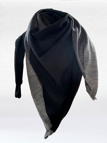 Quadra Square Extrafine Merino Scarf, Black/Charcoal/Light Grey