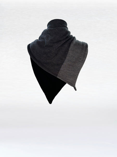 Quadra Square Extrafine Merino Scarf, Black/Charcoal/Light Grey