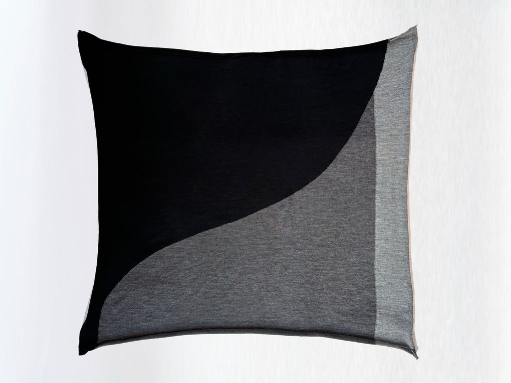 Quadra Square Extrafine Italian Merino Scarf, Black/Charcoal/Light Grey