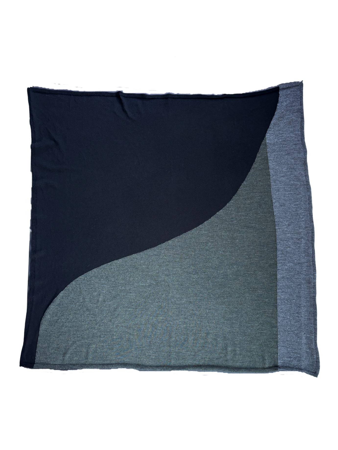 Square Italian Merino color block scarf in black, grey, moss