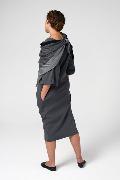 Quadra Square Extrafine Italian Merino Scarf, Black/Charcoal/Light Grey