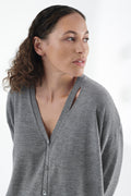 Curva Superfine Italian Merino Cardigan, Grey Melange, Made in Italy