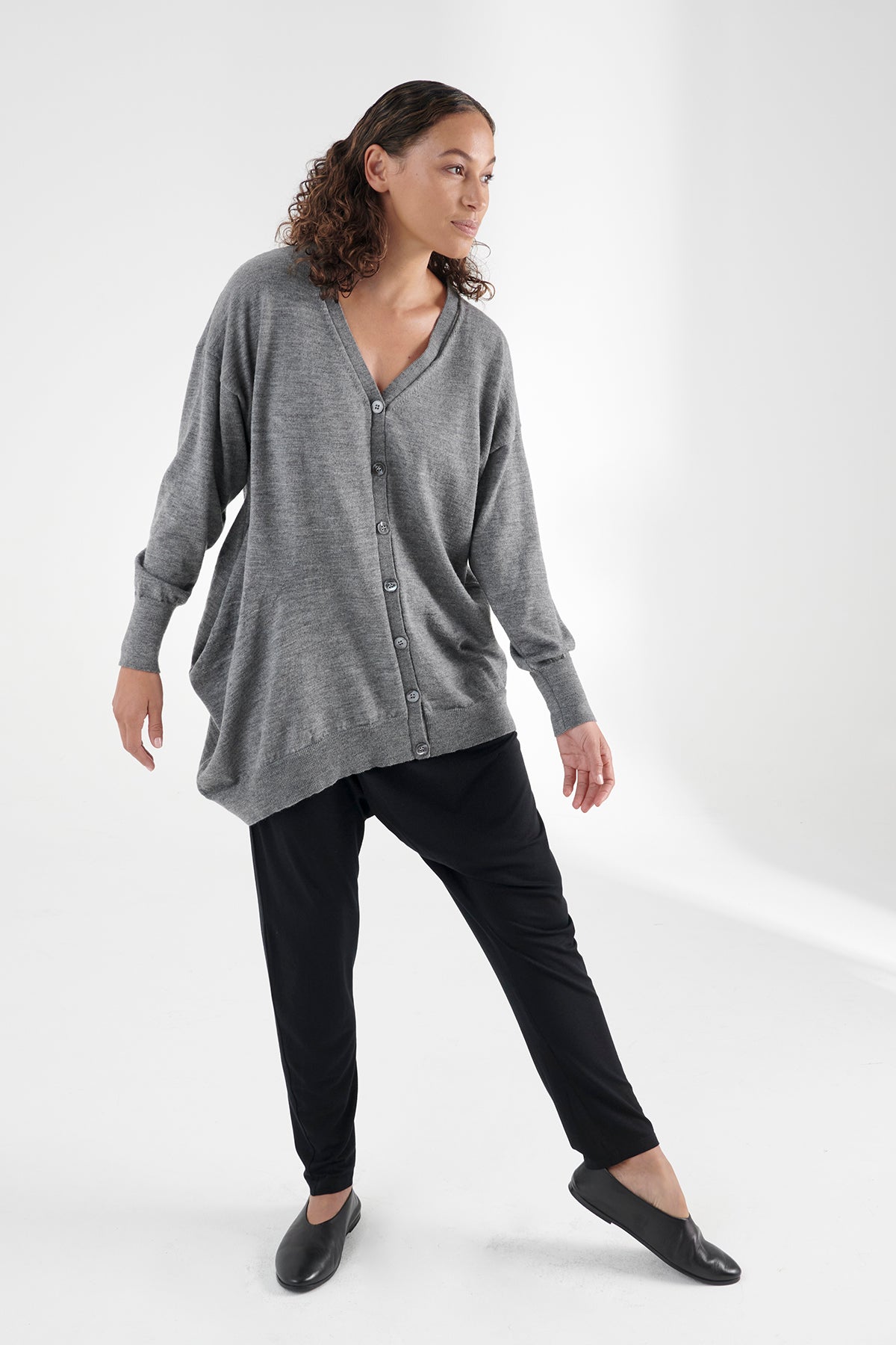 Curva Merino Cardigan, Grey Melange