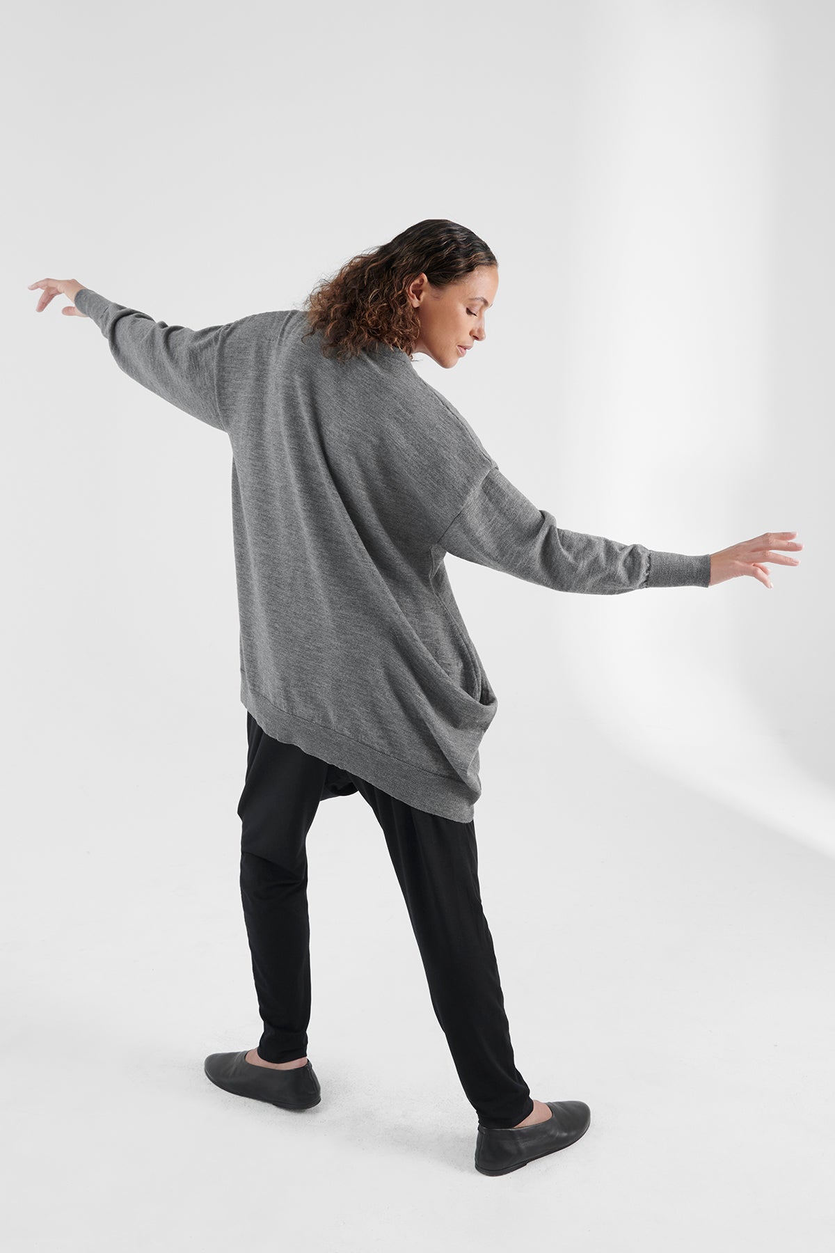 Curva Merino Cardigan, Grey Melange