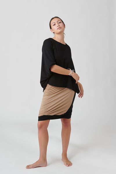 Torquo Skirt, Reversible, Black & Black/Sand, Cellulosic Fabric